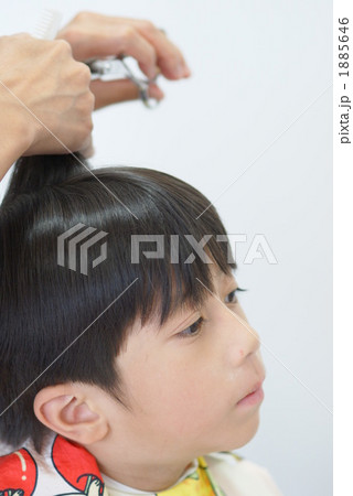 子供の散髪の写真素材