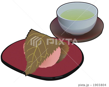 桜餅とお茶のイラスト素材