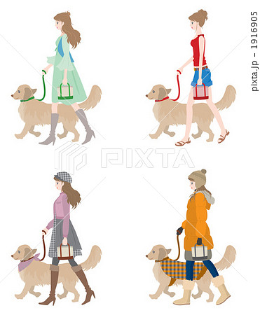 犬とお散歩のイラスト素材