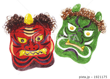 鬼 赤と緑のイラスト素材