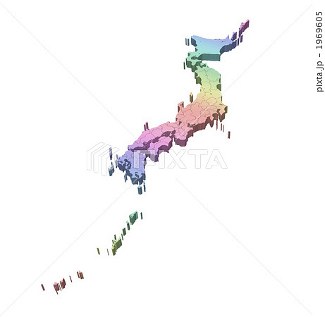 立体地図 日本地図 白地図 都道府県表示のイラスト素材