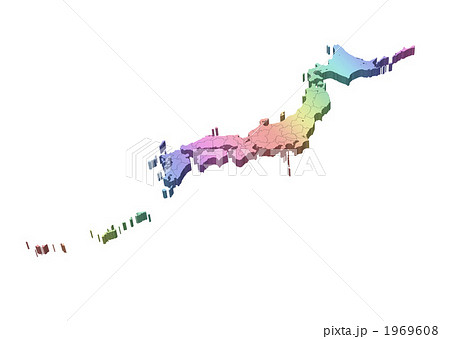 立体地図 日本地図 白地図 都道府県表示のイラスト素材