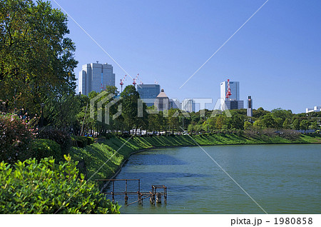 皇居の桜田濠と国会議事堂 1980858