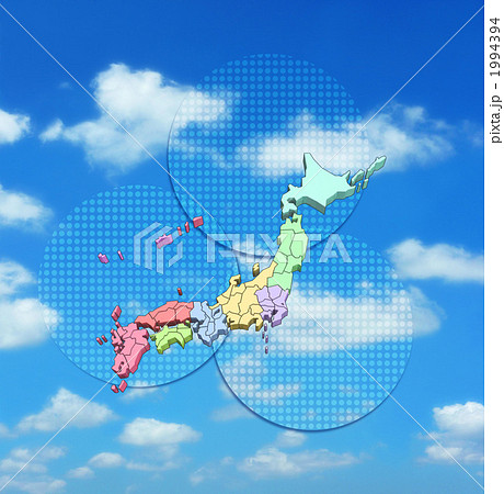 地方8区分の日本地図 都道府県表示のイラスト素材