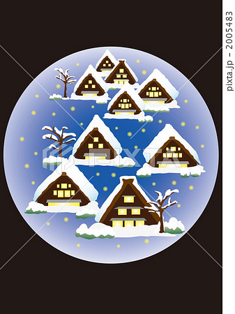 合掌造りの雪景色のイラスト素材 054