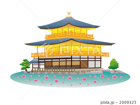 春の金閣寺のイラスト素材