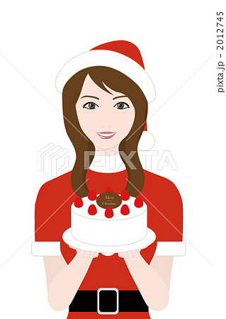 ケーキを持ったサンタクロース衣装の女性のイラスト素材