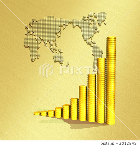 世界地図／金貨の業績グラフ・株価上昇 2012845