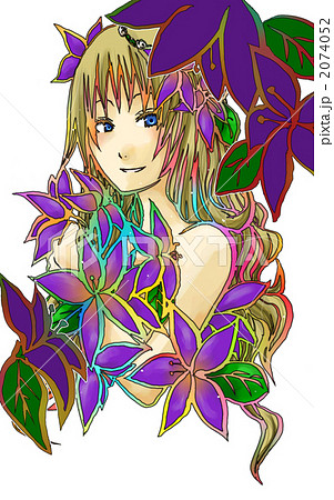 花に囲まれた女性のイラストのイラスト素材 2074052 Pixta