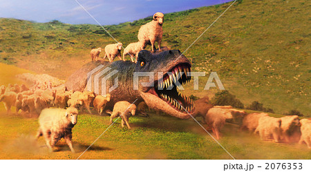 羊の群れに踏んづけられるティラノサウルス 2076353
