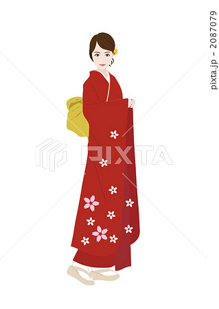 赤い着物の女性のイラスト素材