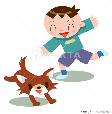 犬と戯れる子供のイラスト素材 070 犬と戯れる子供のイラスト素材 070