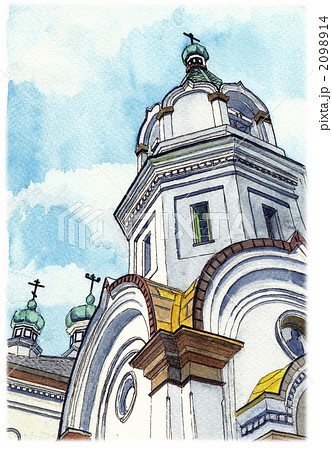 Watercolor Painting Hakodate Church Stock Illustration 914