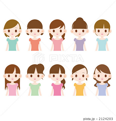 色んな髪型の女性 夏服 10人 のイラスト素材 2124203 Pixta