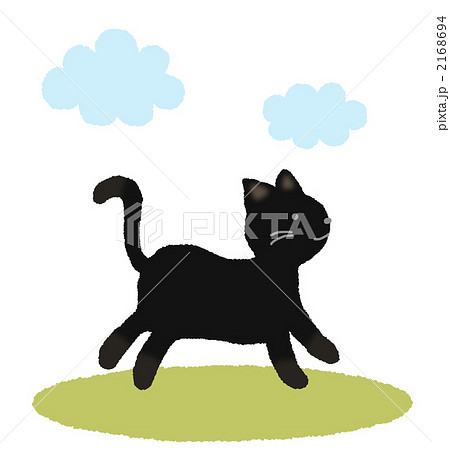 黒猫のお散歩のイラスト素材