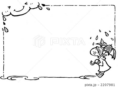 白黒 雨降り 塗り絵のイラスト素材