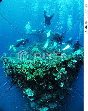 日本軍 沈没船 ダイビング 富士川丸 タイタニック撮影地 沈潜 レックダイブ チューク諸島の写真素材
