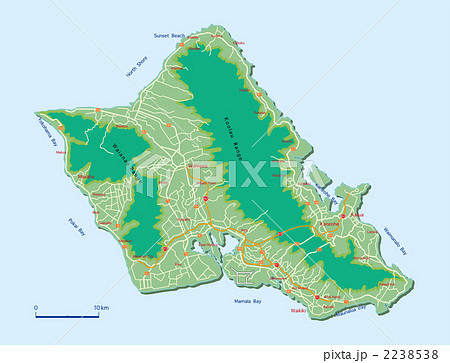 ハワイオアフ島マップのイラスト素材