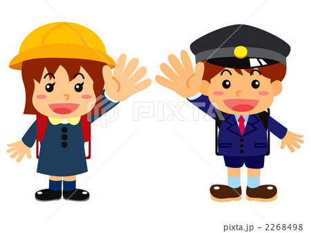 入学 男の子と女の子 帽子ありのイラスト素材