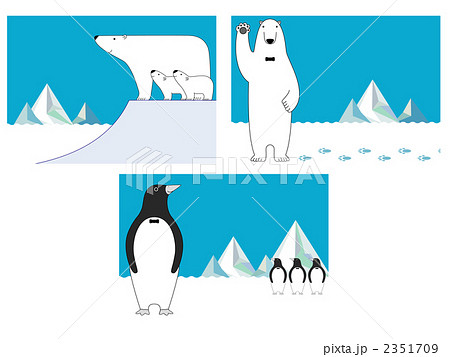 シロクマ ホッキョクグマ ペンギンのイラスト素材