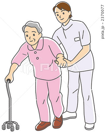 リハビリ歩行訓練をする高齢者のイラスト素材