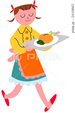 料理を運ぶ女の子のイラスト素材
