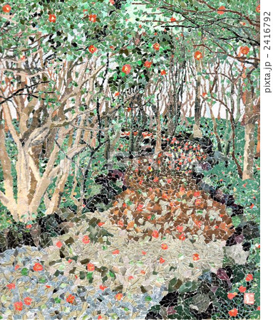 貼り絵 椿 イラストのイラスト素材