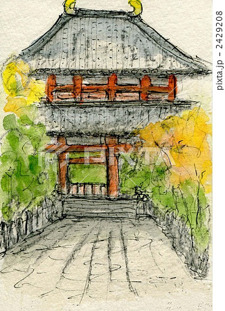 水彩画 奈良東大寺 大仏殿のイラスト素材