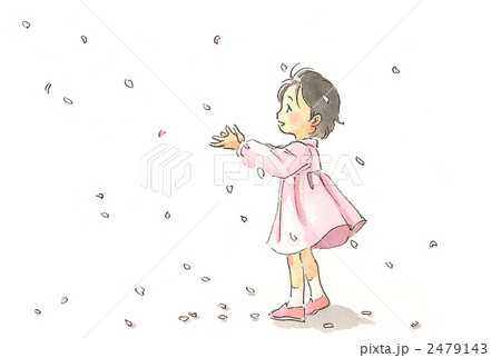 桜吹雪の中の女の子のイラスト素材