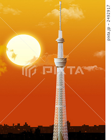 夕焼けの中の東京スカイツリーのイラスト素材 [2492917] - PIXTA