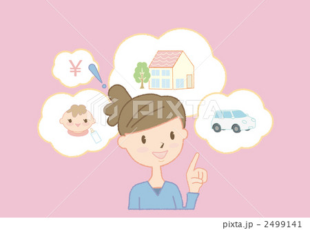 家計を見直す主婦イラスト。 2499141