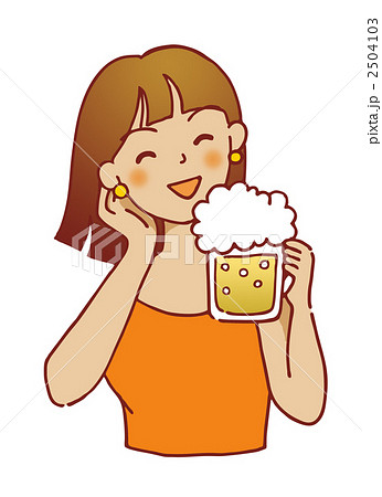ビールを飲む女性のイラスト素材