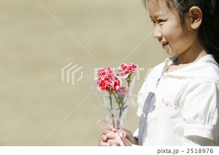 カーネーションの花束を大事そうに持つ女の子 2518976