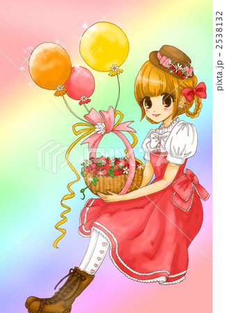 イラスト 女の子 風船のイラスト素材