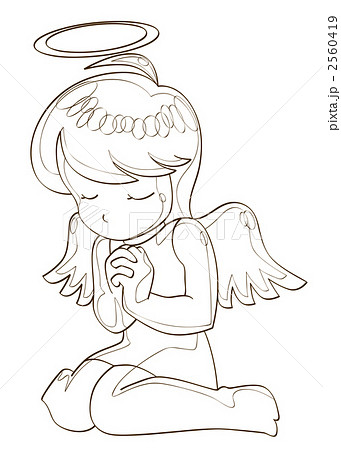 祈る天使 A 線画のイラスト素材