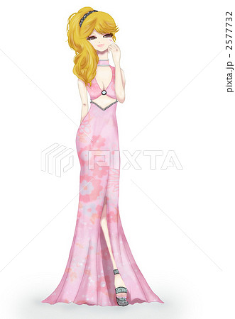 ピンクドレスを着た女性 ドレスアップ ロングドレスのイラスト素材