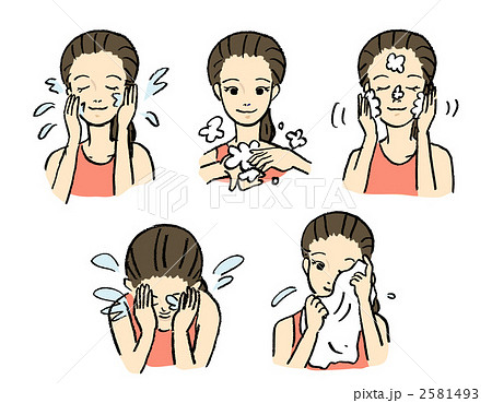 洗顔の手順のイラスト素材