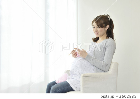 窓辺で編み物をする妊婦 2602835