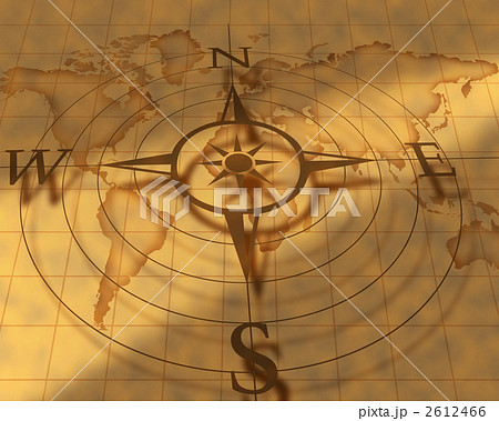 レトロな世界t図とコンパスのイラスト素材