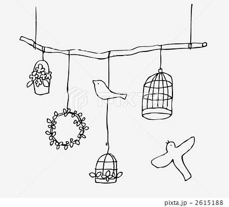 鳥かご 飾る リースのイラスト素材