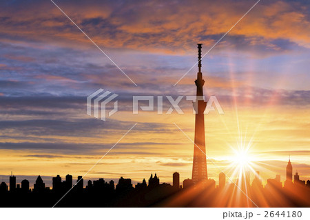 スカイツリーと朝日のイラスト素材
