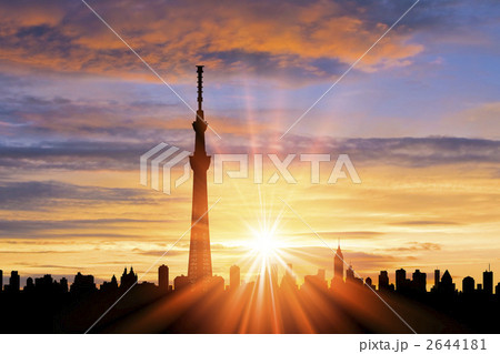 スカイツリーと朝日のイラスト素材