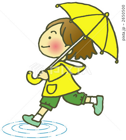 黄色い傘を持った女の子のイラスト素材