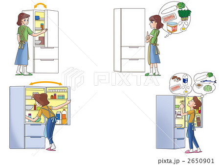 冷蔵庫の節電01 4種 のイラスト素材
