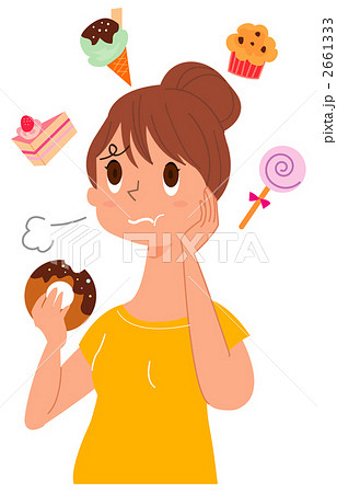 お菓子を食べる女性のイラスト素材