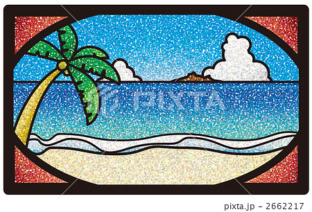 ステンドグラス風の海の風景のイラスト素材