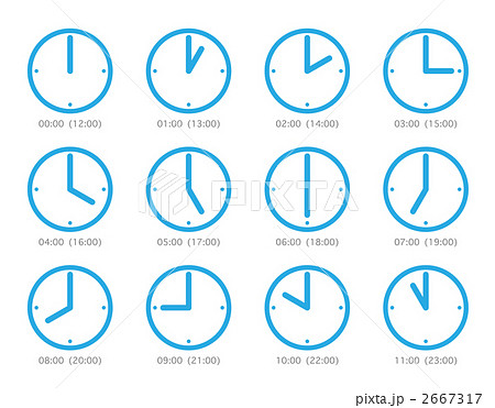 ピクト 時計 時間 各00分 ブルーのイラスト素材
