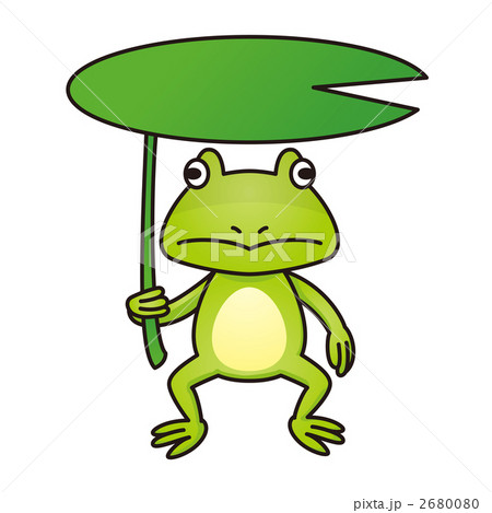 傘を差して立つ蛙のイラスト素材