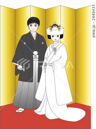 結婚式 和式 金屏風のイラスト素材