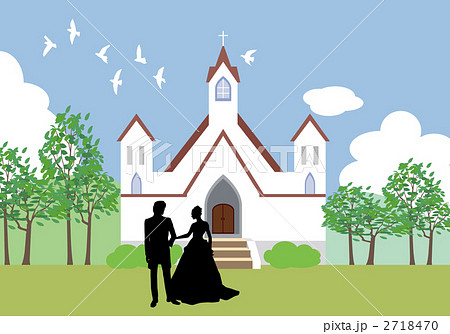 教会で結婚式のイラスト素材
